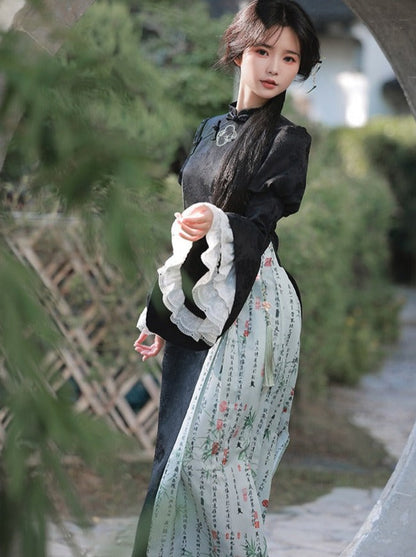 Bow + Necklace Dress China Asymmetrical Long + Beaded Big