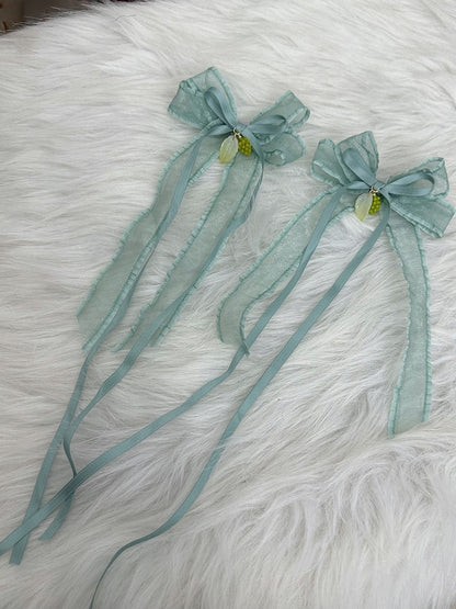 Decorated Green Bow Ribbon Grape Lolita Long Hairclip