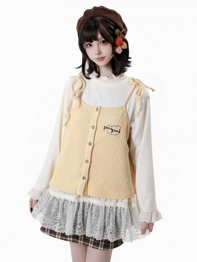 Long Top Mock Neck Trim Sleeve Lace White with Delicate