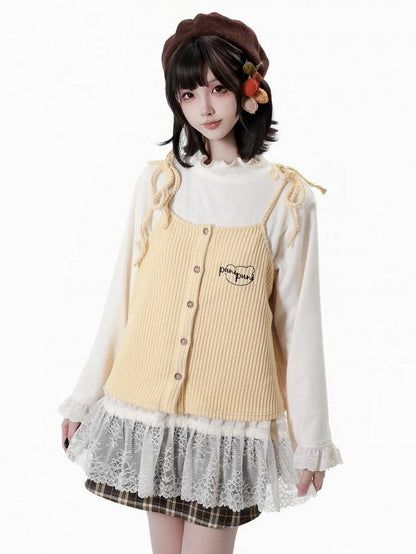 Long Top Mock Neck Trim Sleeve Lace White with Delicate