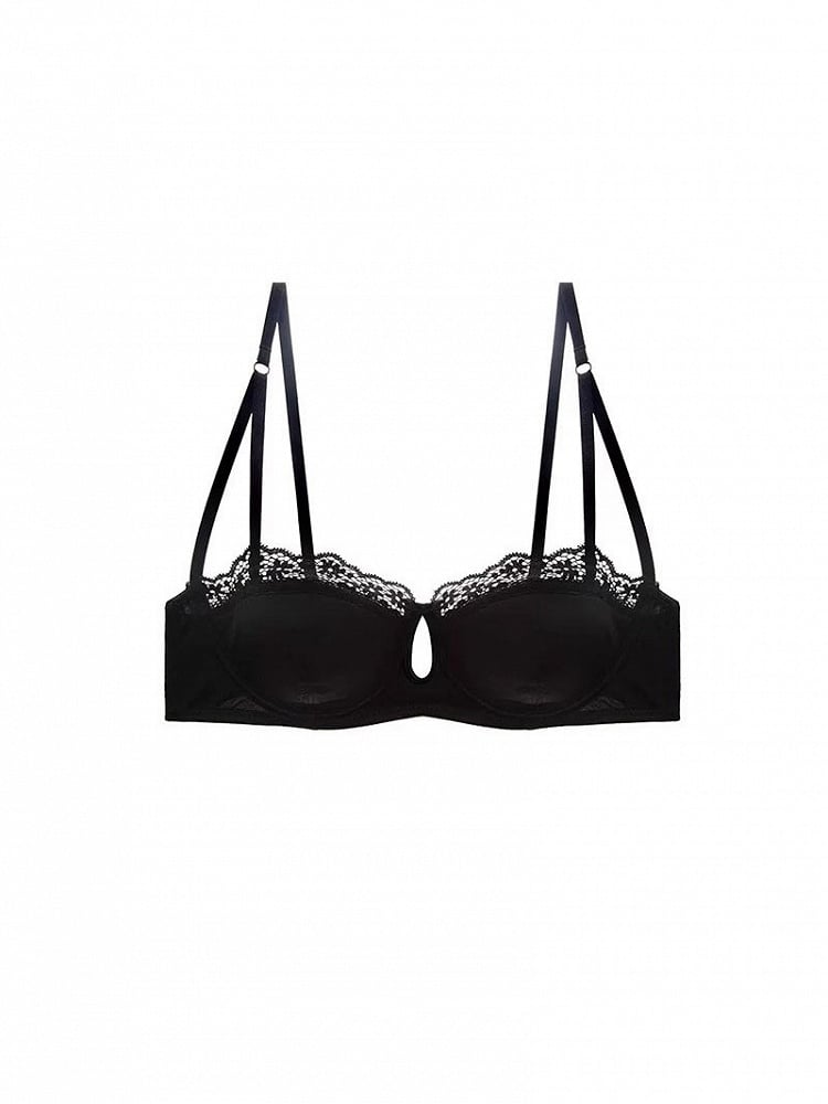 Bralette Camisole Black Lace-Trimmed Ballet-Inspired Elegant