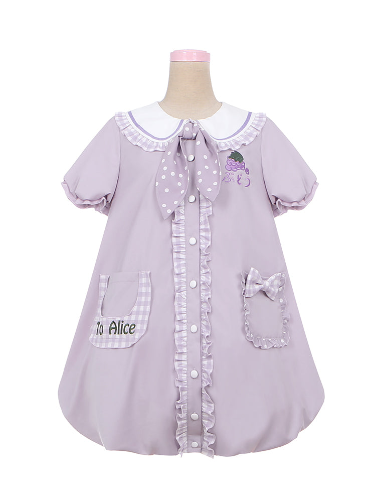 Light Purple Peter Pan Collar Puff Sleeve Grape Bubble Skirt Dress