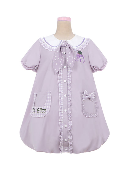Light Purple Peter Pan Collar Puff Sleeve Grape Bubble Skirt Dress