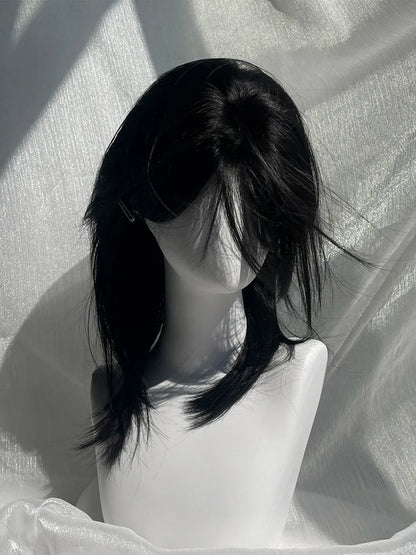 Wig with Bangs Ouji Style Black Curtain Straight 50CM