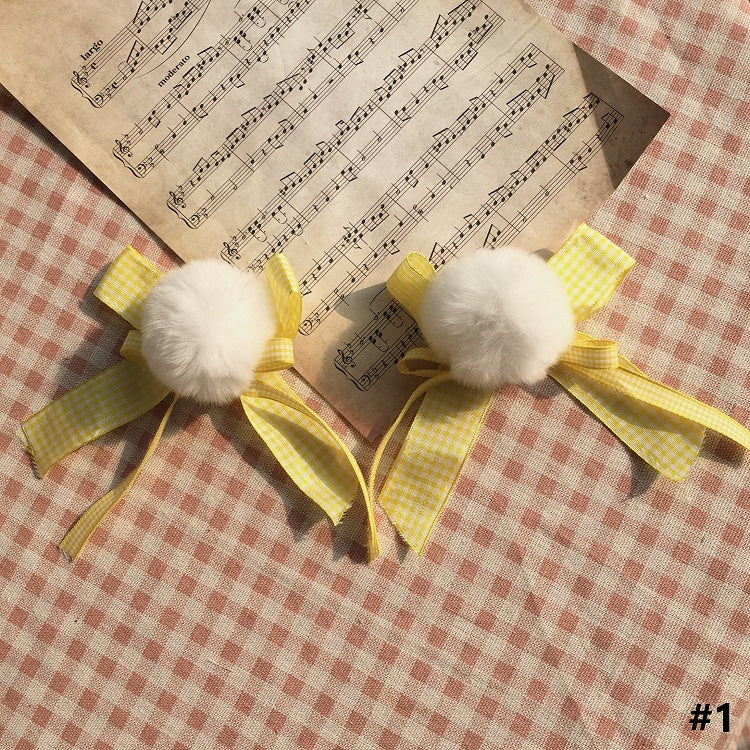 Size Yellow Pom-Pom Options Lolita Bowknot 2 Hairclip With