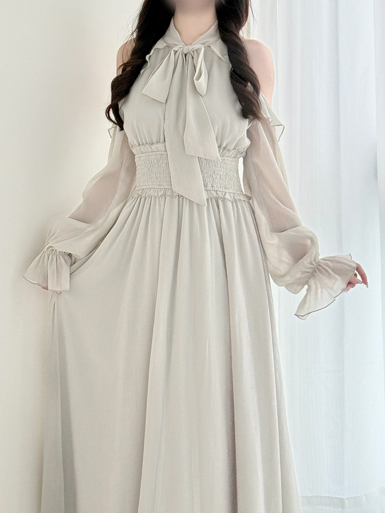 Cutout Jirai Tie Kei Innocence Pure Shoulder Dusty Neck mit Kleid und ästhetischem Grün