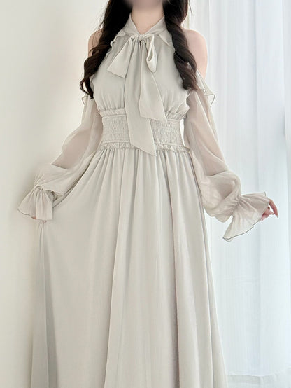 Cutout Jirai Tie Kei Innocence Pure Shoulder Dusty Neck mit Kleid und ästhetischem Grün