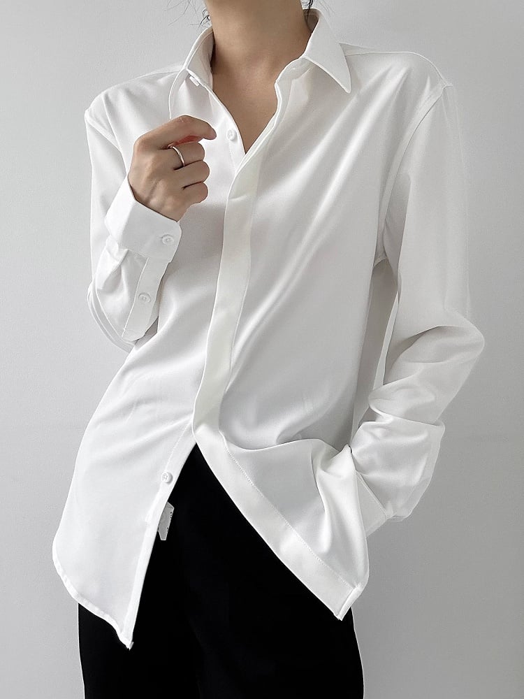 Flat White Collar Long-Sleeve Ouji Unisex Shirt Lolita Pointed