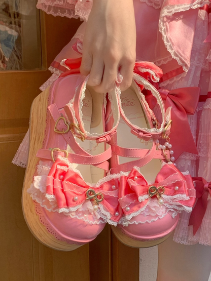 Dark Pink Removable Organza Bow Accents Hanayome Lolita Platform Shoes