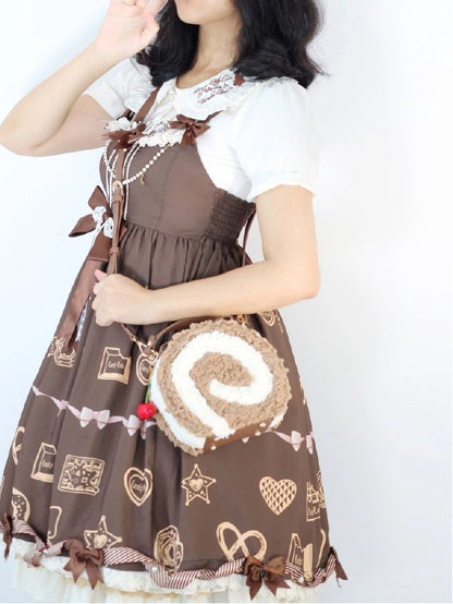Sweet Style Round Dessert Shoulder Plush Brown Kawaii Lolita Light - Bag