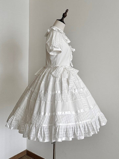 Ivory Checkered Puff Sleeve Lolita One-Piece Dress