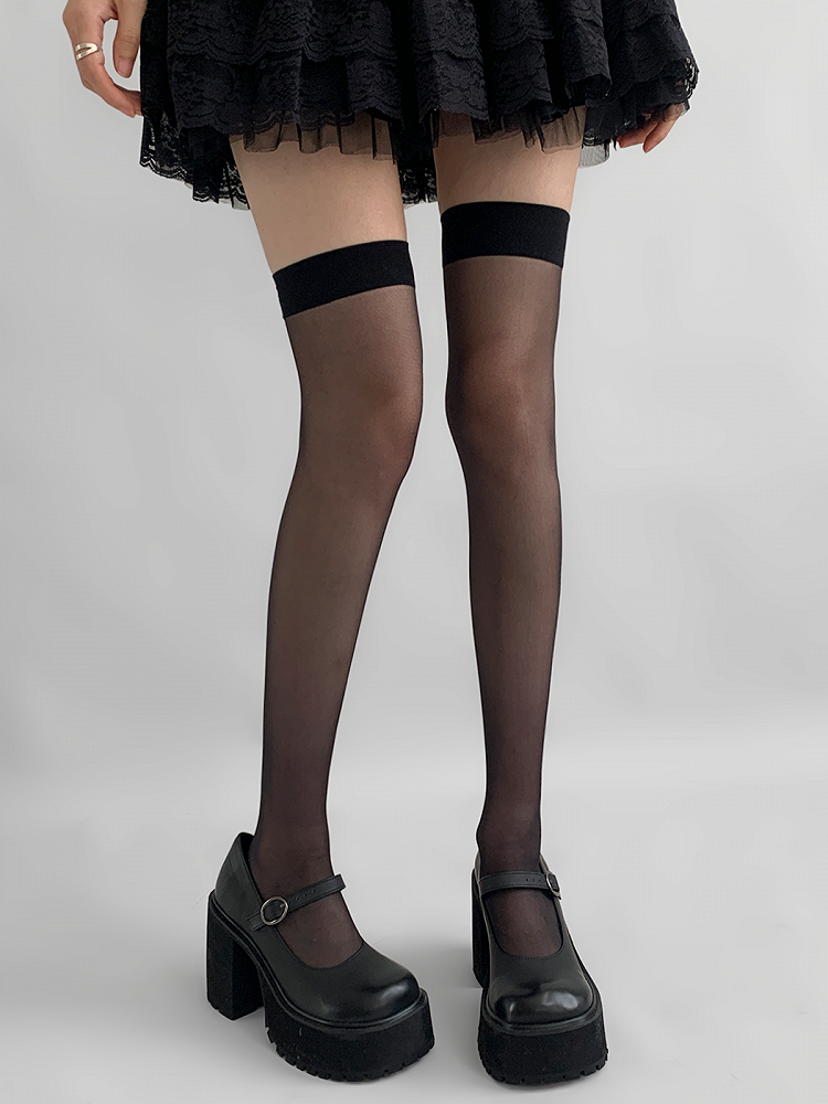 Wide-Cuffed Stockings White/Black