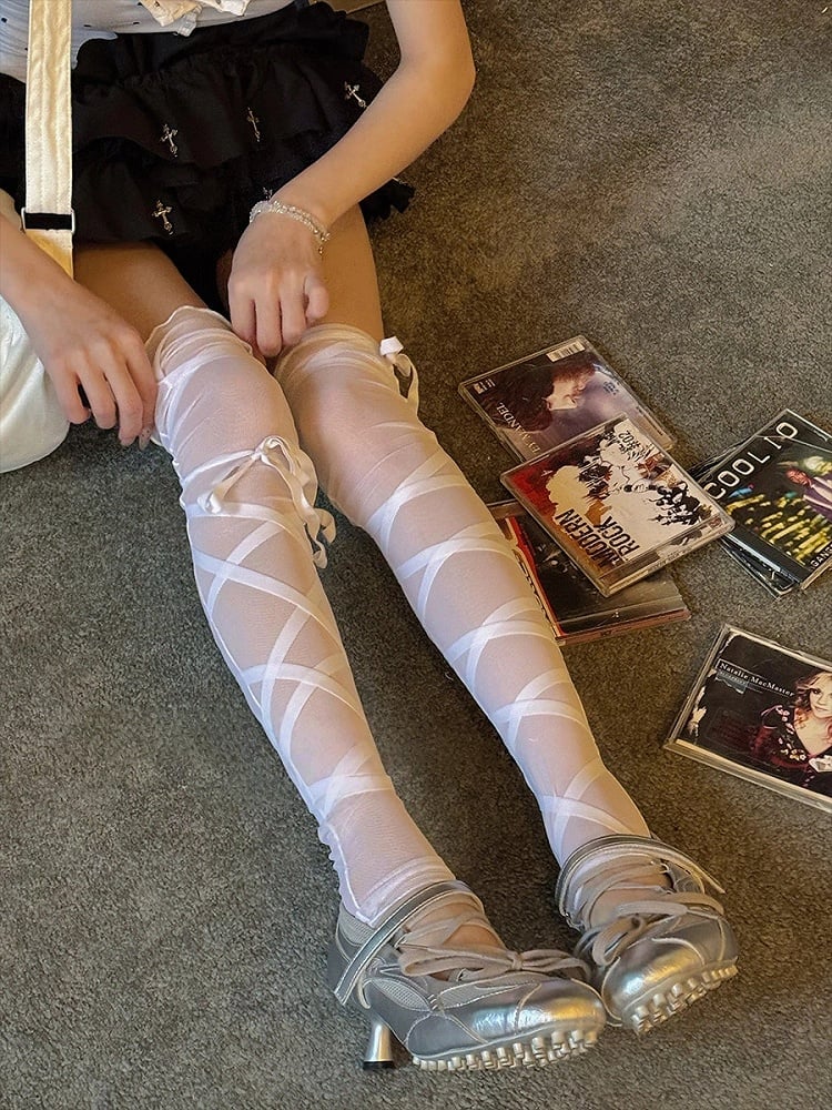 Stockings Lace-Up Footless Style) (Edgy Romantic Semi-sheer