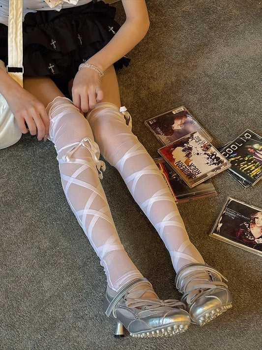 Stockings Lace-Up Footless Style) (Edgy Romantic Semi-sheer