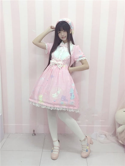 Bubble Zoo Lolita Dress One Piece Pink Sweet Details Chiffon Bowknot