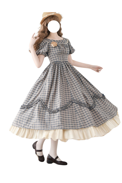 チェックレトロワードロリータペチコートドレスフォレスト+