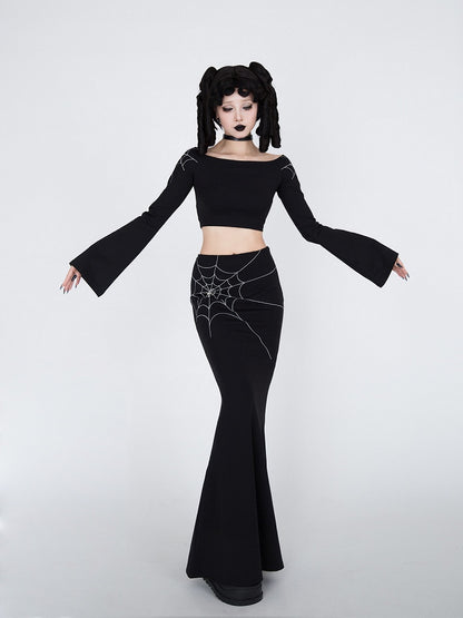 Gothic Black Spiderweb Mermaid Skirt