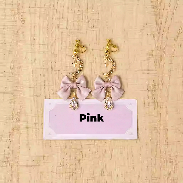 Bow Moon Ear Clips Jirai Kei Pink/Pink/Blue/Black White/Dusty