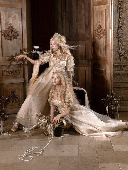 Waist Dress Details Elegant Maxi Champagne Empire Rhinestone with Shimmering Sequin and Lolita
