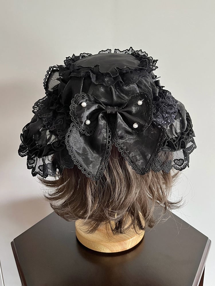 Black Decorated Bows / Hat Organza Pink
