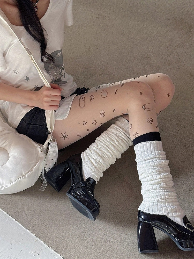 Style) (Playful Skull Pantyhose Print Kitty and Sweet