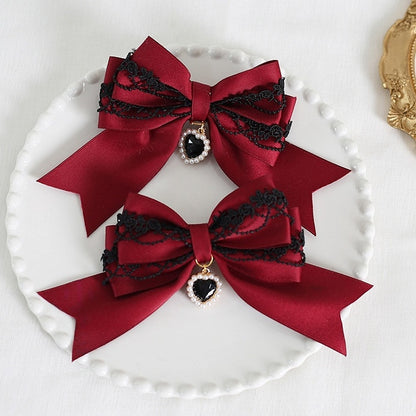 of Pair Lace Bowknot Charm A with Decorations Heart Colors Black 9 Hairclips