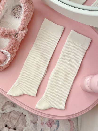 Calf Socks Pattern Striped White Lolita