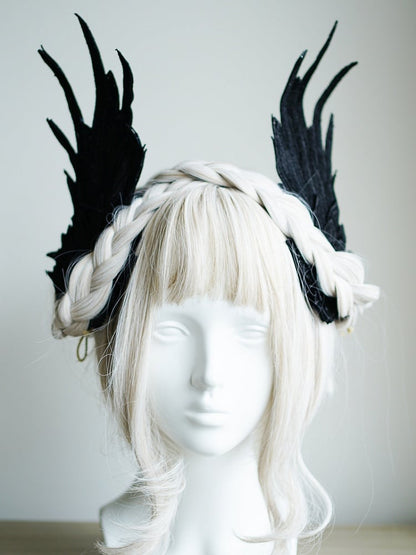 White/Black Embroidered Feather Lolita Wing Angel Hairclips