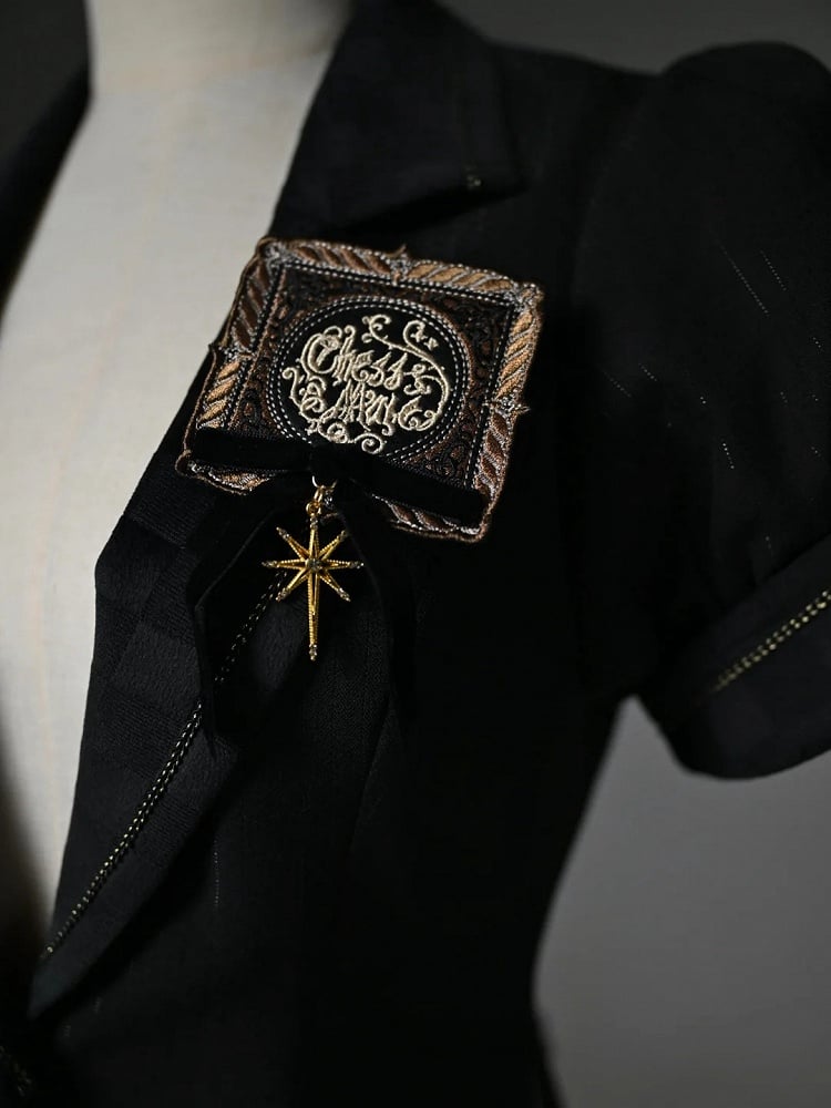 袖付きトップパフブレザー ブラック スプリットテール ショートカラー