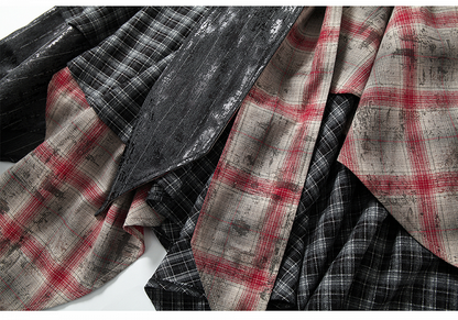 Schwarz-rot karierter Rock mit Taschentuchsaum im Used-Look