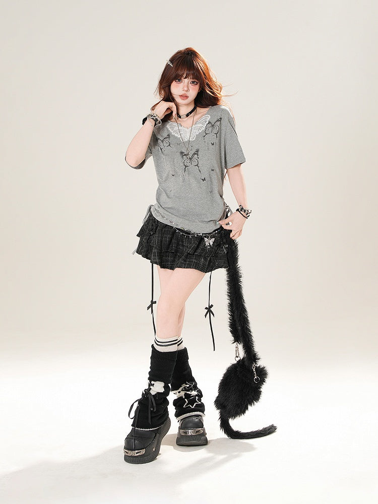 Print with Butterfly Grey T-Shirt