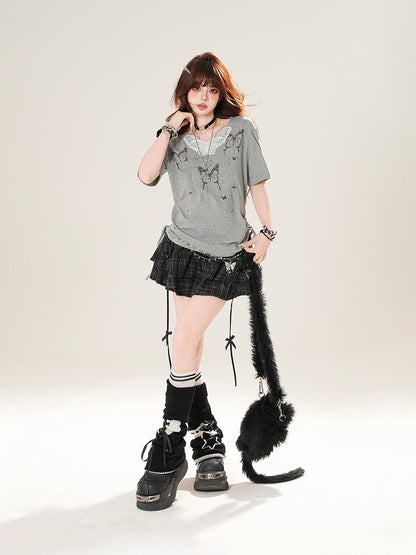 Print with Butterfly Grey T-Shirt