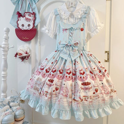 Lolita Sweet Berry Bunny Strawberry JSK Suspender Dress