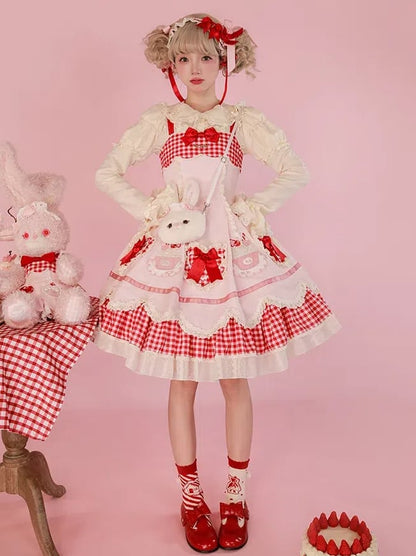 Shape Pink Embroidery Applique Lolita JSK Red Heart Hem Cake and