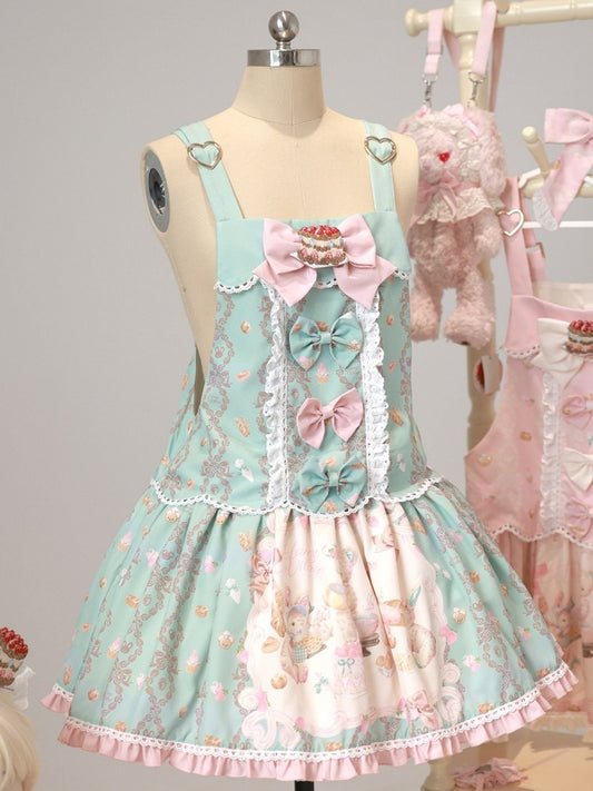 Mint Strawberry & Cake Print Adjustable-Strap Jumper Dress - Honey Village