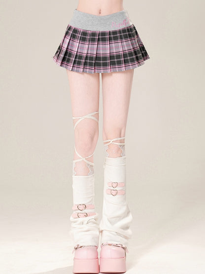 Pattern Plaid Embroidered Pleated Red/Pink Letter Skirt Glamorous