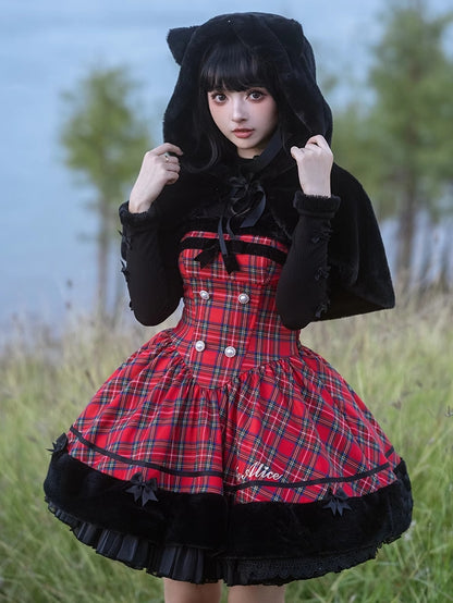 黒猫耳フード付きぬいぐるみケープ