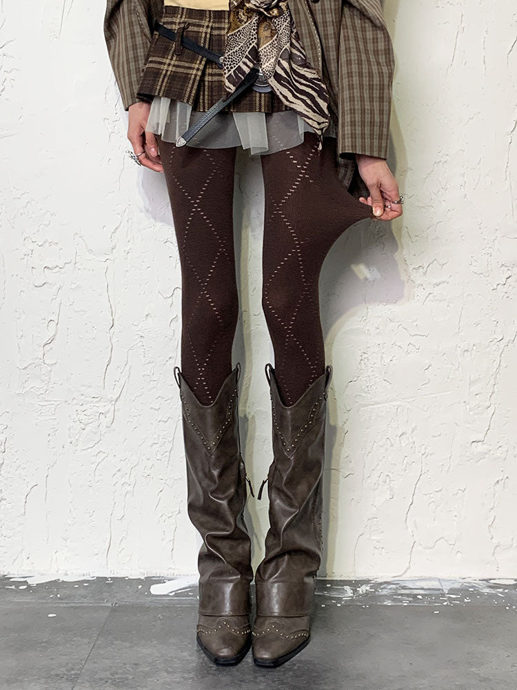 コーヒー Y2K ダイヤモンド ホローアウト タイツ