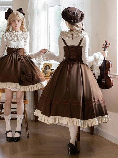 Version Elegant Embroidery Note Violin Lolita and Long Brown Dress Classic Musical