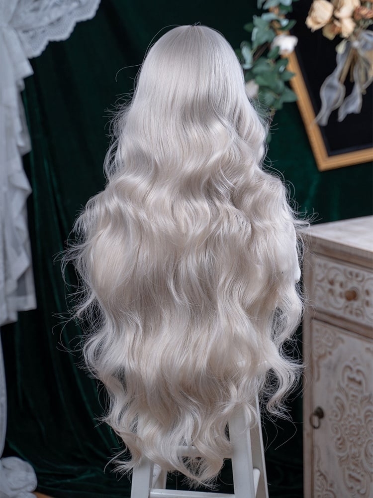 90cm Synthetic Bangs Long Blonde With Full Wig Wavy Light