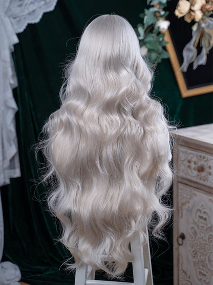 90cm Synthetic Bangs Long Blonde With Full Wig Wavy Light