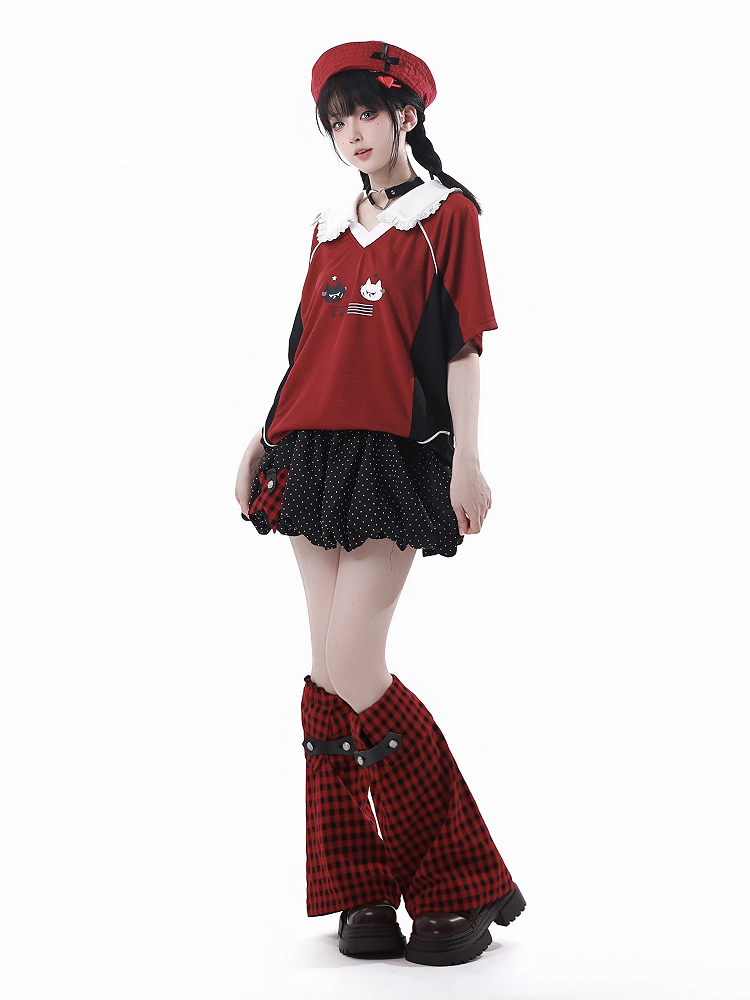 Bein- und Plaid-Schwarz-Rot-Stulpen
