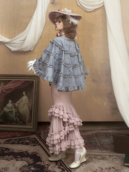 Cape Collar Lolita with Gray Trims Banded Ruffled