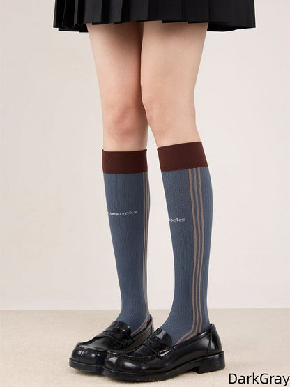 Vertical Slimming Colors Calf Striped Sporty Pattern 4 Socks