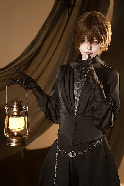 Neck Ouji Gothic Black Lolita Top Satin High