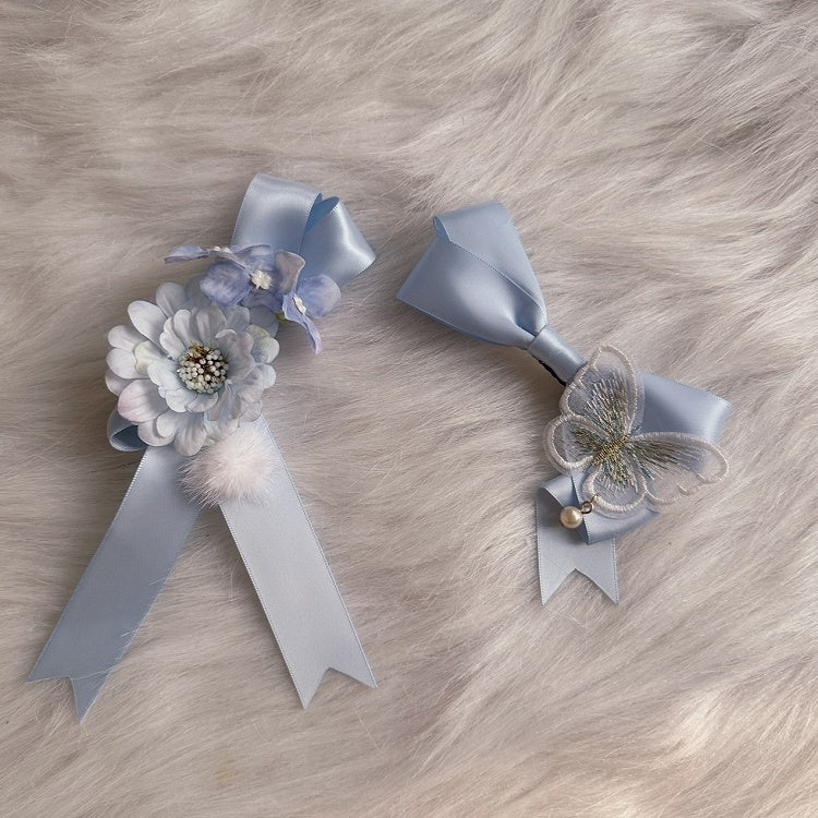 Sweet Lolita Blue/Pink Bowknot Floral-Butterfly Hairclip
