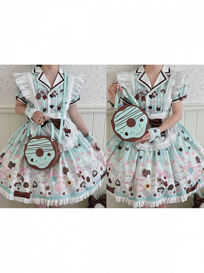 Mint and Chocolate Sweet Donut-Shaped Purse - Sheep Puff Bag