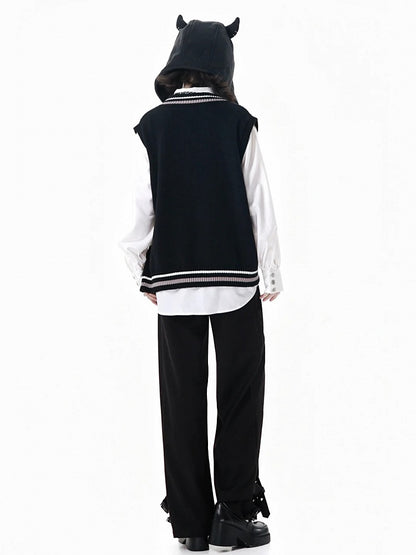 Straight-Leg Pants with Buckle Straps Black