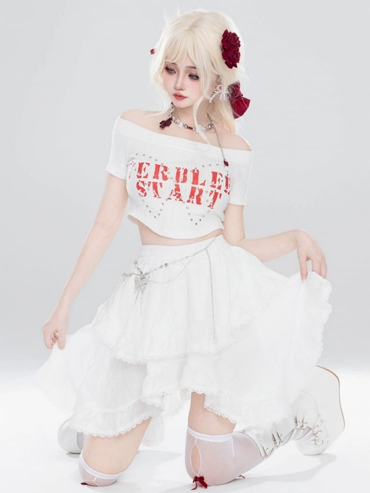 Handkerchief Skirt White A-line Tiered Pleated With Hem