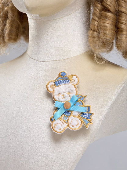 Plush Sailor Bear Lolita Brooch in Blue/Yellow - Twin Bear Original Design
